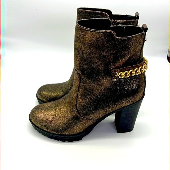 G By Guess - Greedy Gold Glitter Moto Boot With Gold Chain Size 10 - Picture 2 of 15